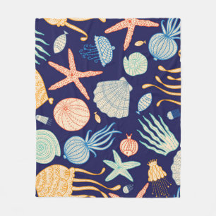 Jellyfish Shells Fish Algae Pattern Fleece Blanket