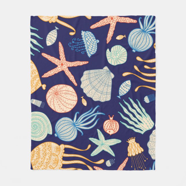 Jellyfish Shells Fish Algae Pattern Fleece Blanket (Front)