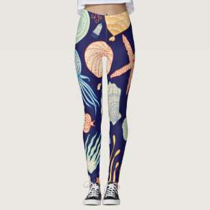 Jellyfish Shells Fish Algae Pattern Leggings