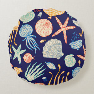 Jellyfish Shells Fish Algae Pattern Round Pillow