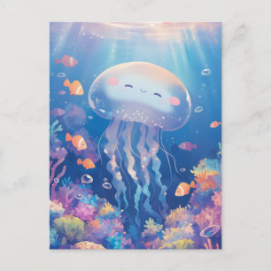 Jellyfish Swimming in Colourful Tropical Coral Ree Postcard