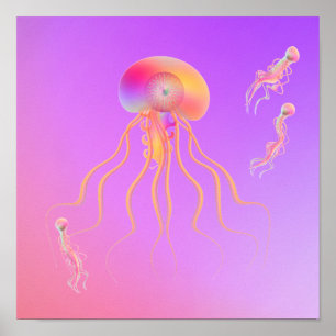 Jellyfish swimming with friends poster
