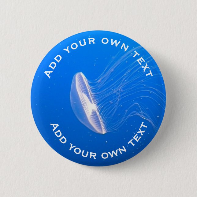 Jellyfish Tentacles Bright Blue Sea Custom Text 2 Inch Round Button (Front)