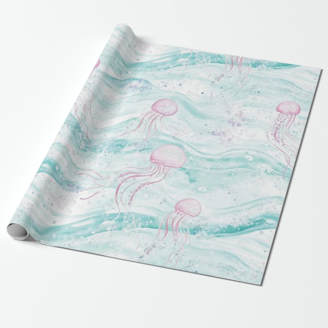 Jellyfish Underwater Adventure Pattern Wrapping Paper (Unrolled)