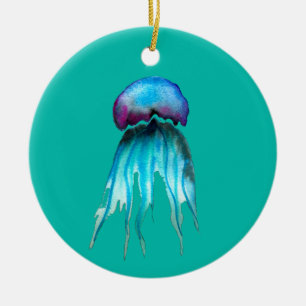 Jellyfish watercolor colorful modern aquatic ceramic ornament