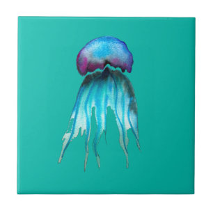 Jellyfish watercolor colorful modern aquatic tile