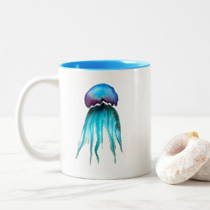 Jellyfish watercolor colorful modern aquatic Two-Tone coffee mug