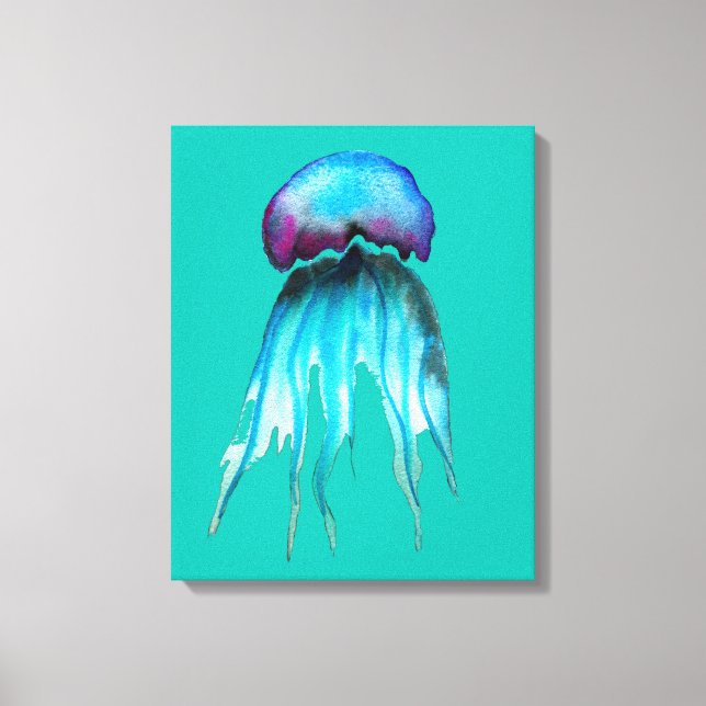 Jellyfish watercolor colourful modern aquatic canvas print (Front)