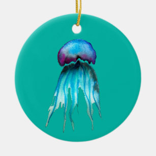 Jellyfish watercolor colourful modern aquatic ceramic ornament