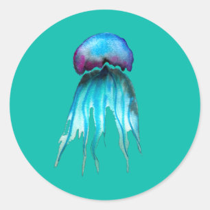 Jellyfish watercolor colourful modern aquatic classic round sticker