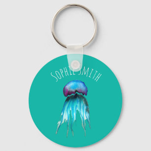 Jellyfish watercolor colourful modern aquatic keychain