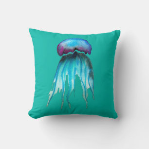 Jellyfish watercolor colourful modern aquatic throw pillow