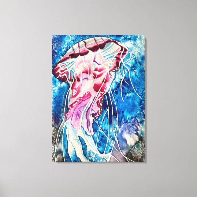 Jellyfish watercolor ocean art canvas print (Front)