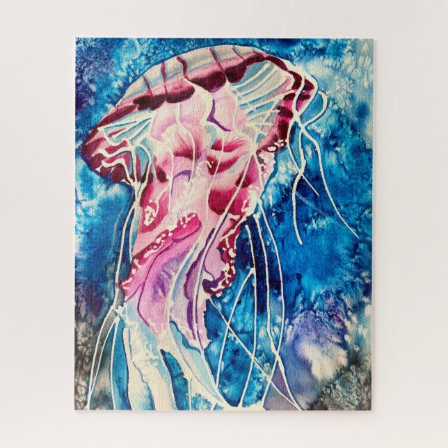 Jellyfish watercolor ocean art jigsaw puzzle (Vertical)