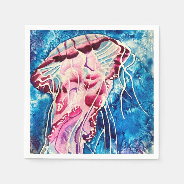 Jellyfish watercolor ocean art napkin (Front)