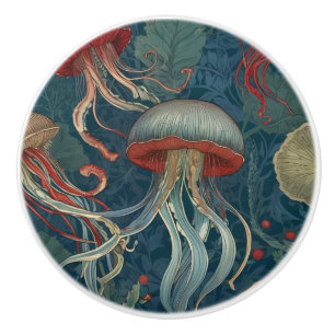 Jellyfish William Morris style Sea Ocean Animals Ceramic Knob