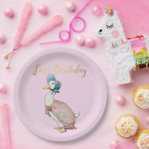 Jemima Puddle Duck "First Birthday" Text  Paper Plate