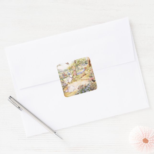 Jemima Puddle Duck taking a walk with Mr. Fox    Square Sticker (Envelope)