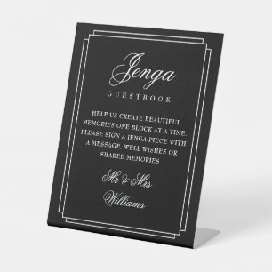 Jenga Guest Book Black And White Art Deco Pedestal Sign