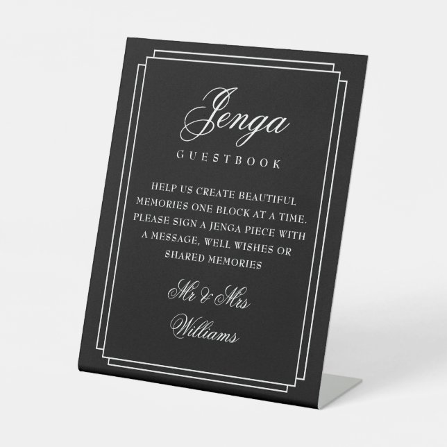 Jenga Guest Book Black And White Art Deco Pedestal Sign (Front)