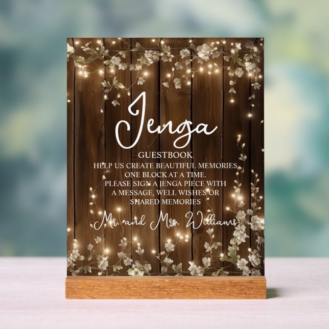 Jenga Mariage Livre d'or Chaîne Lumières Bois (Neutre)
