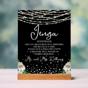 Jenga Wedding Guestbook String Lights Black Acrylic Sign