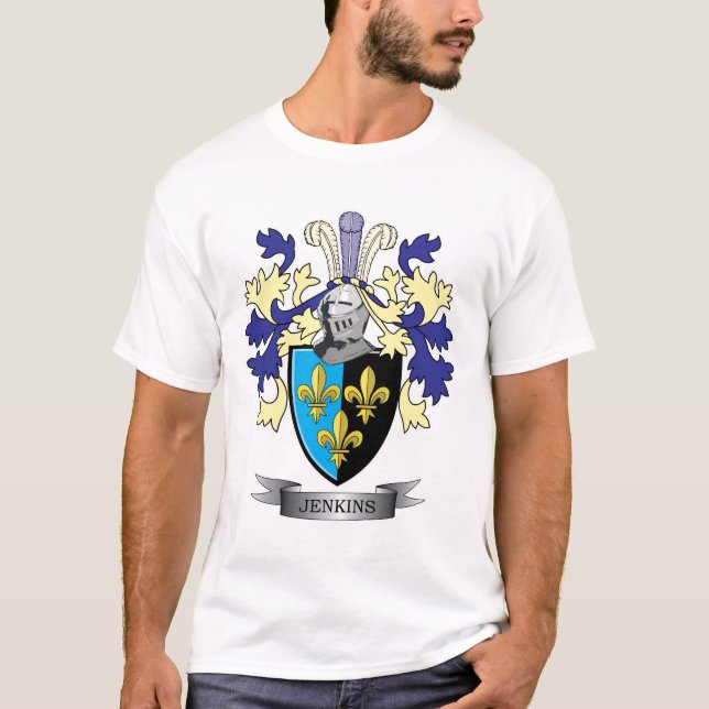 Jenkins Family Crest Coat of Arms T-Shirt (Front)