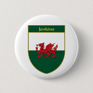 Jenkins Welsh Flag Shield 2 Inch Round Button