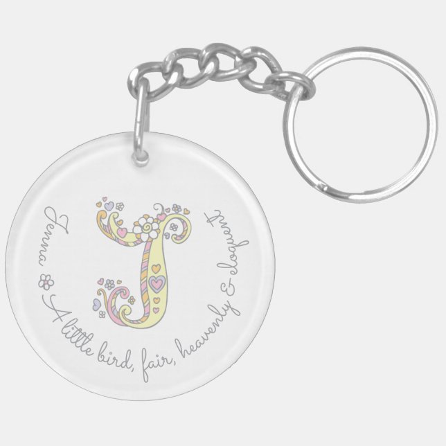 Jenna monogram letter J name and meaning keyring (Back Left)