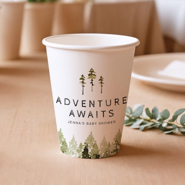 JENNA Rustic Watercolor Pine Tree Baby Shower Paper Cups (Creator Uploaded)