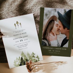 JENNA   Rustic Watercolor Pine Tree Boho Wedding Invitation
