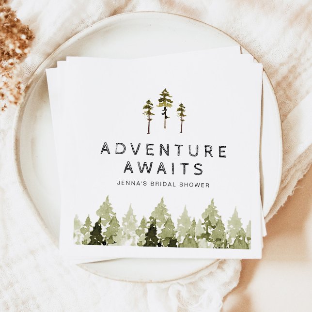 JENNA Rustic Watercolor Pine Tree Bridal Shower Napkin (Creator Uploaded)