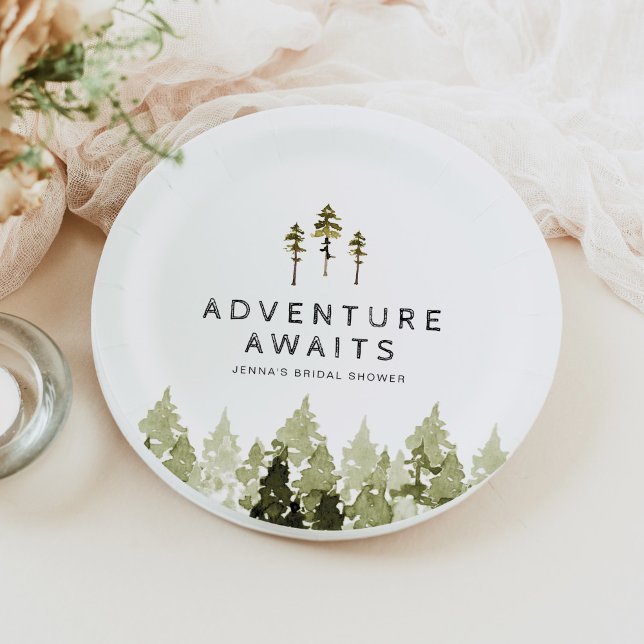 JENNA Rustic Watercolor Pine Tree Bridal Shower Paper Plate (Creator Uploaded)