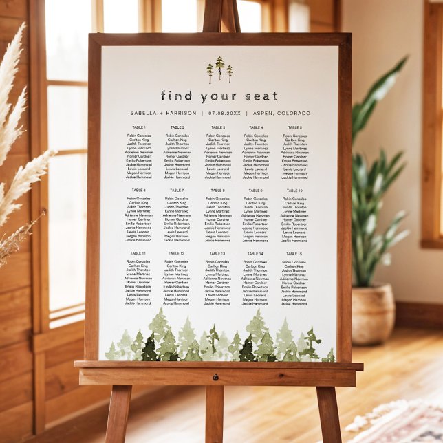 JENNA Rustic Watercolor Pine Tree Seating Chart (Creator Uploaded)