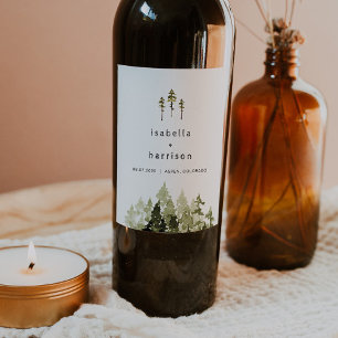 JENNA Rustic Watercolor Pine Tree Vin Étiquette