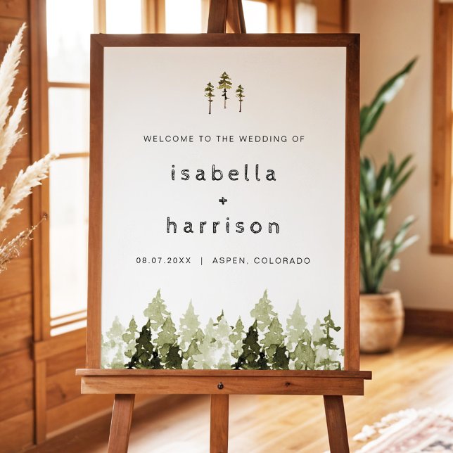 JENNA Rustic Watercolor Pine Tree Welcome Sign (Creator Uploaded)