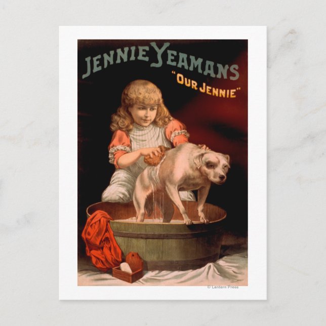 Jennie Yeamans "Our Jennie" Girl Washing Dog Postcard (Front)