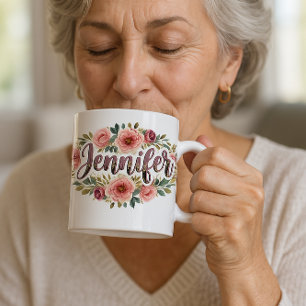 Jennifer Floral Name Mug – Vintage Peony Flowers