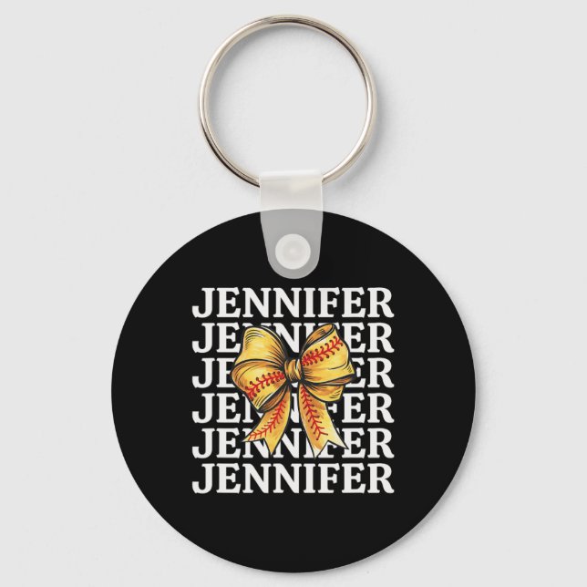 Jennifer Personalized Coquette Softll Bow Trendy  Keychain (Front)
