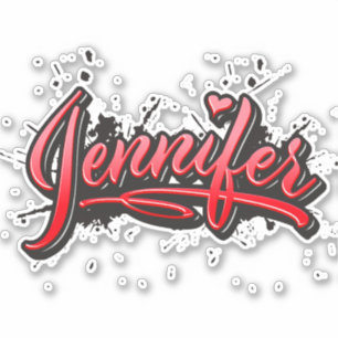 Jennifer red Heart Graffiti Sticker