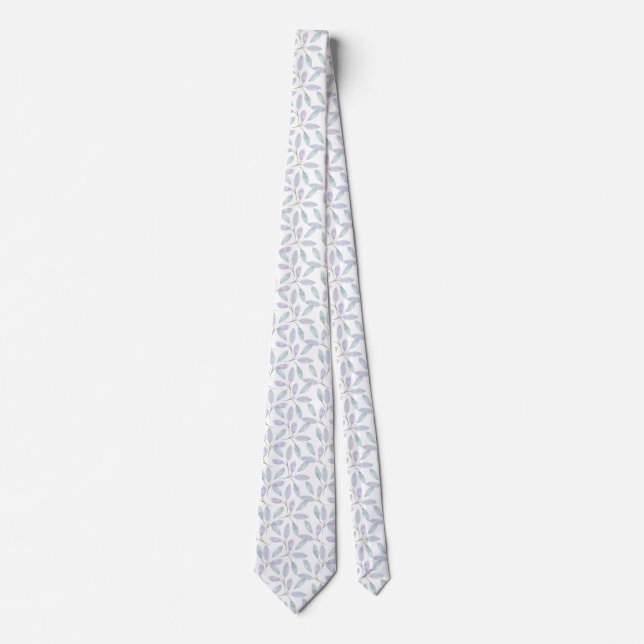 Jennifer Watercolor Leaves blue purple Tie (Front)