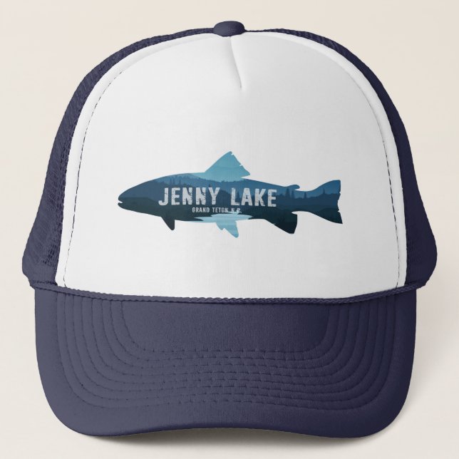 Jenny Lake Grand Teton National Park Fish Trucker Hat (Front)