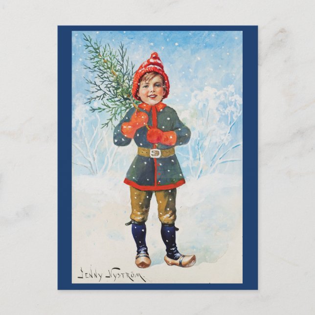 Jenny Nystrom - Boy with Christmas tree Postcard (Front)
