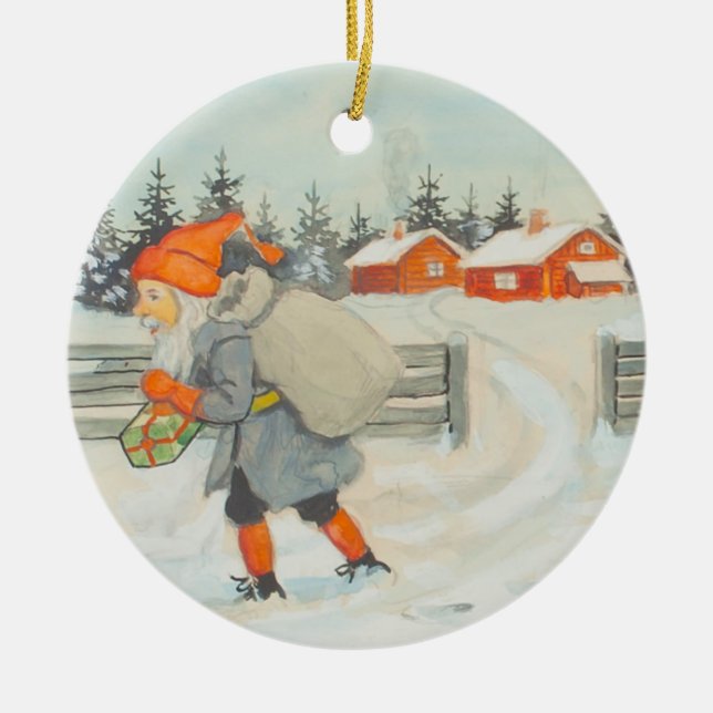 Jenny Nystrom - Christmas old Swedish illustration Ceramic Ornament (Front)