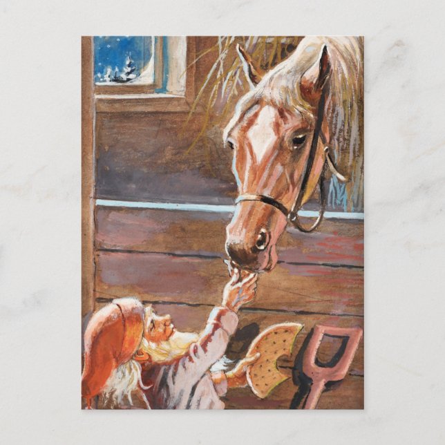 Jenny Nyström - Merry Christmas Horse in a Stable Holiday Postcard (Front)