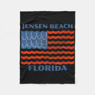 Jensen Beach Florida Vintage Fishing American Flag Fleece Blanket