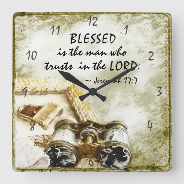 Jeremiah 17:7 Blessed the Man who Trusts the Lord Square Wall Clock (Front)