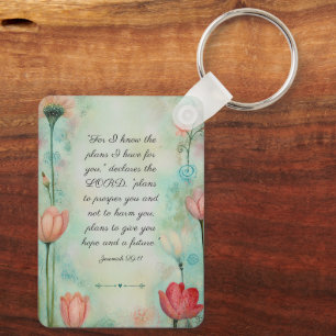 Jeremiah 29:11 Bible Verse Floral Watercolor Keychain