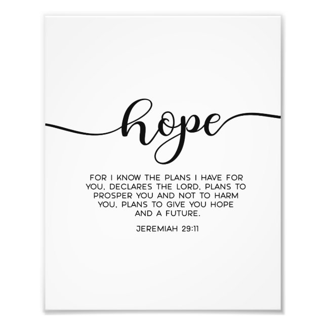 Jeremiah 29:11, Bible Verse, Hope Wall Decor Photo Print (Front)