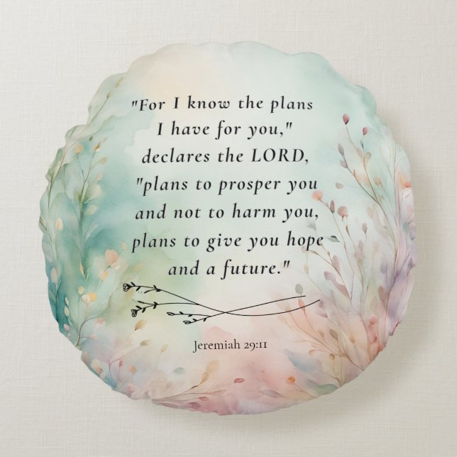 Jeremiah 29:11 Bible Verse Image Round Pillow (Front)
